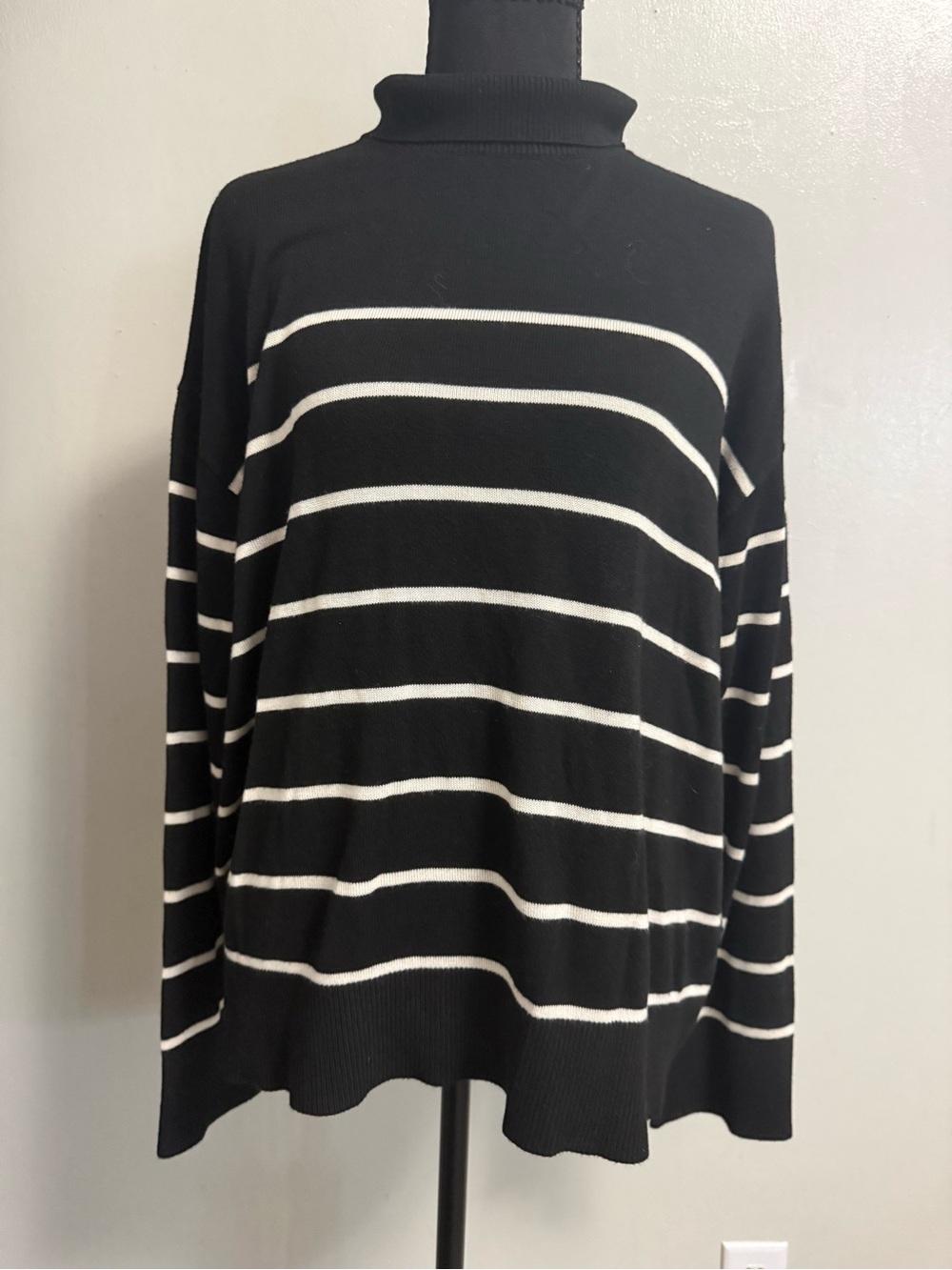 H&M Black and White Striped Turtleneck Sweater